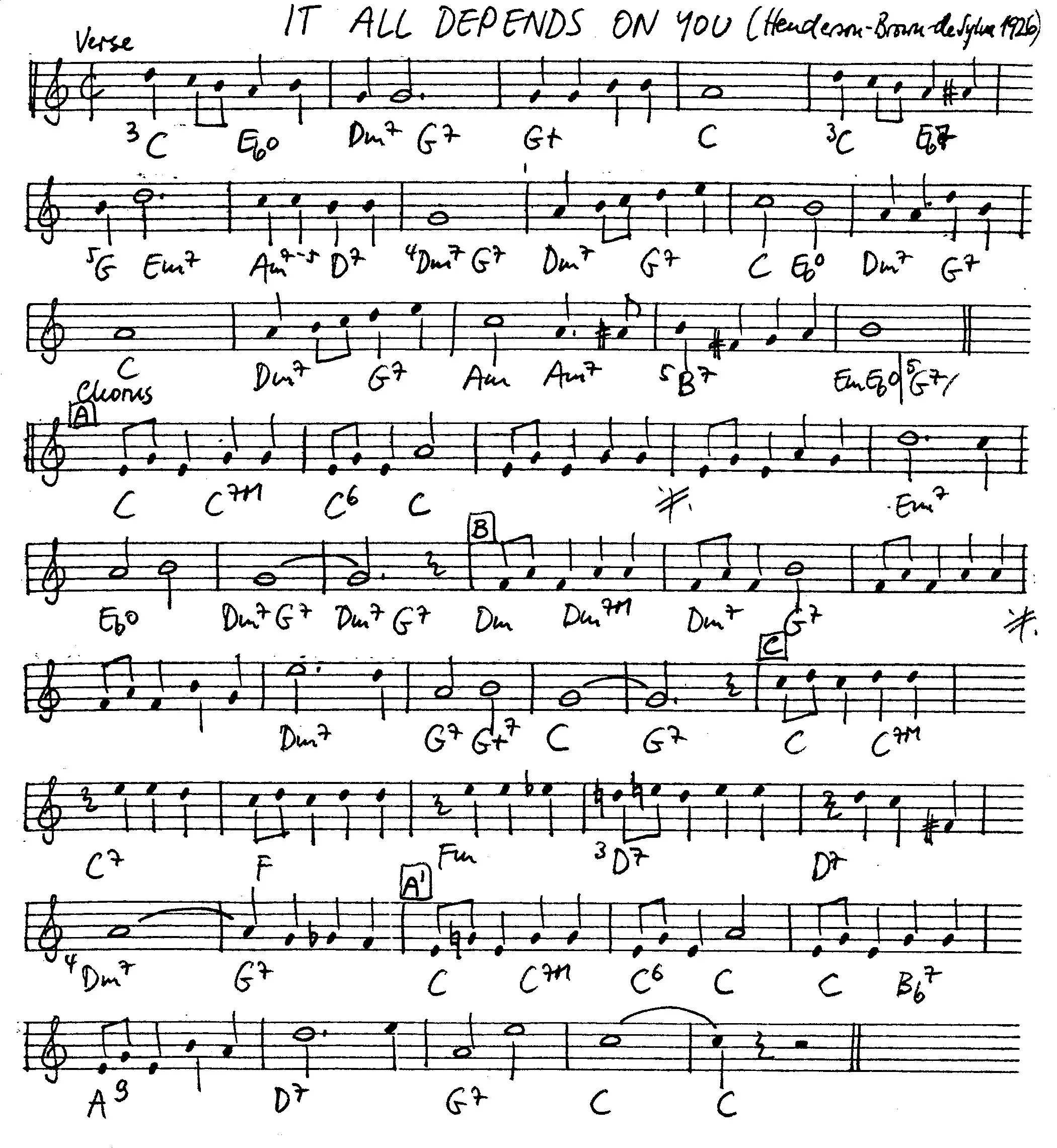 it all depends on you free jazz leadsheet - Courtesy of the Jungle Jazz Band